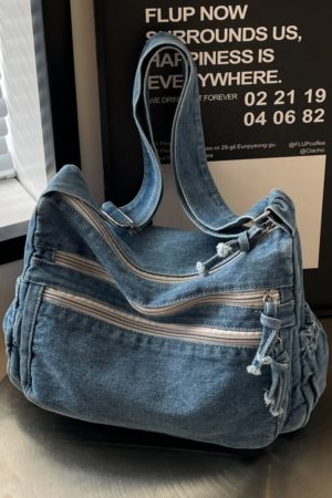 Large Capacity Denim Crossbody Bag for Women - Casual Summer Tote for Classroom and Commuting, Stylish Single Shoulder Design