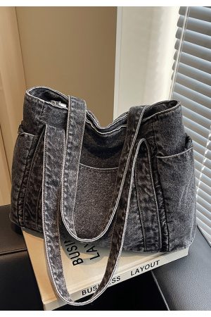 Large Capacity Denim Tote Bag for Women - Korean & Japanese Style Casual Commuting Shoulder Bag, Versatile for Classes & Everyday Use
