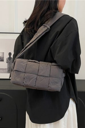 Large Capacity Down Cotton Tote Bag for Women - Spliced Design, Crossbody Style, Perfect for Spring & Summer 2025 Fashion