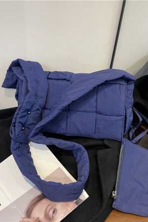 Large Capacity Down Cotton Tote Bag for Women - Spliced Design, Crossbody Style, Perfect for Spring & Summer 2025 Fashion