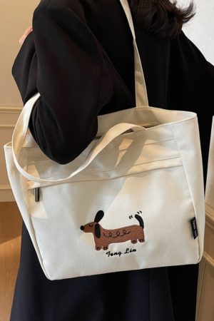 Large Capacity Embroidered Canvas Tote Bag for Women - Stylish Commuter Shoulder Bag for Students - 2025 Model