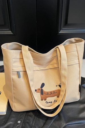 Large Capacity Embroidered Canvas Tote Bag for Women - Stylish Commuter Shoulder Bag for Students - 2025 Model