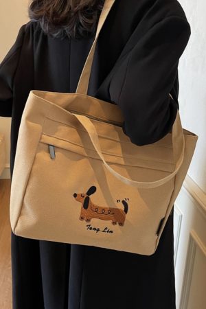 Large Capacity Embroidered Canvas Tote Bag for Women - Stylish Commuter Shoulder Bag for Students - 2025 Model
