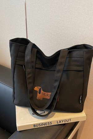 Large Capacity Embroidered Canvas Tote Bag for Women - Stylish Commuter Shoulder Bag for Students - 2025 Model