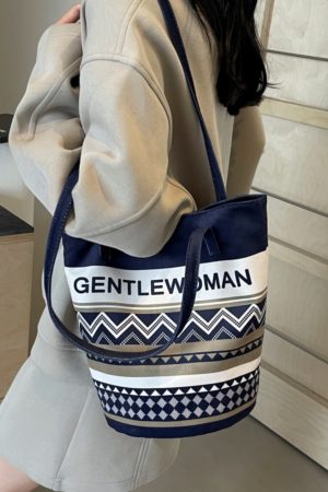 Large Capacity Ethnic Style Women's Canvas Tote Bag - 2025 Commuting Single Shoulder Bucket Bag for Everyday Use