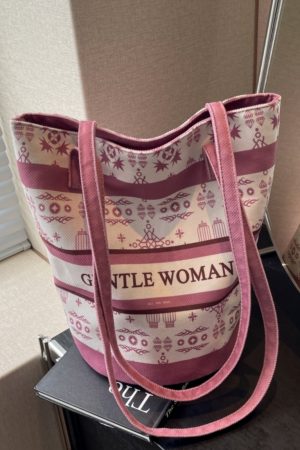 Large Capacity Ethnic Style Women's Canvas Tote Bag - 2025 Commuting Single Shoulder Bucket Bag for Everyday Use