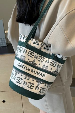 Large Capacity Ethnic Style Women's Canvas Tote Bag - 2025 Commuting Single Shoulder Bucket Bag for Everyday Use