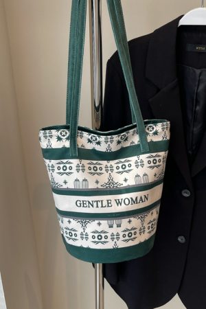 Large Capacity Ethnic Style Women's Canvas Tote Bag - 2025 Commuting Single Shoulder Bucket Bag for Everyday Use