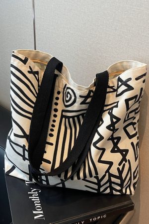 Large Capacity Graffiti Canvas Tote Bag for Women - Japanese Style Shopping Bag for Students and Commuting