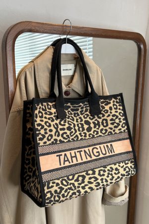 Large Capacity Leopard Print Canvas Tote Bag for Women - Stylish Shopping Bag for Spring/Summer Outings and Commuting