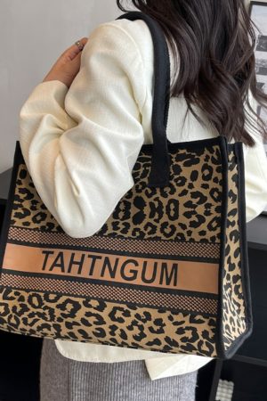 Large Capacity Leopard Print Canvas Tote Bag for Women - Stylish Shopping Bag for Spring/Summer Outings and Commuting