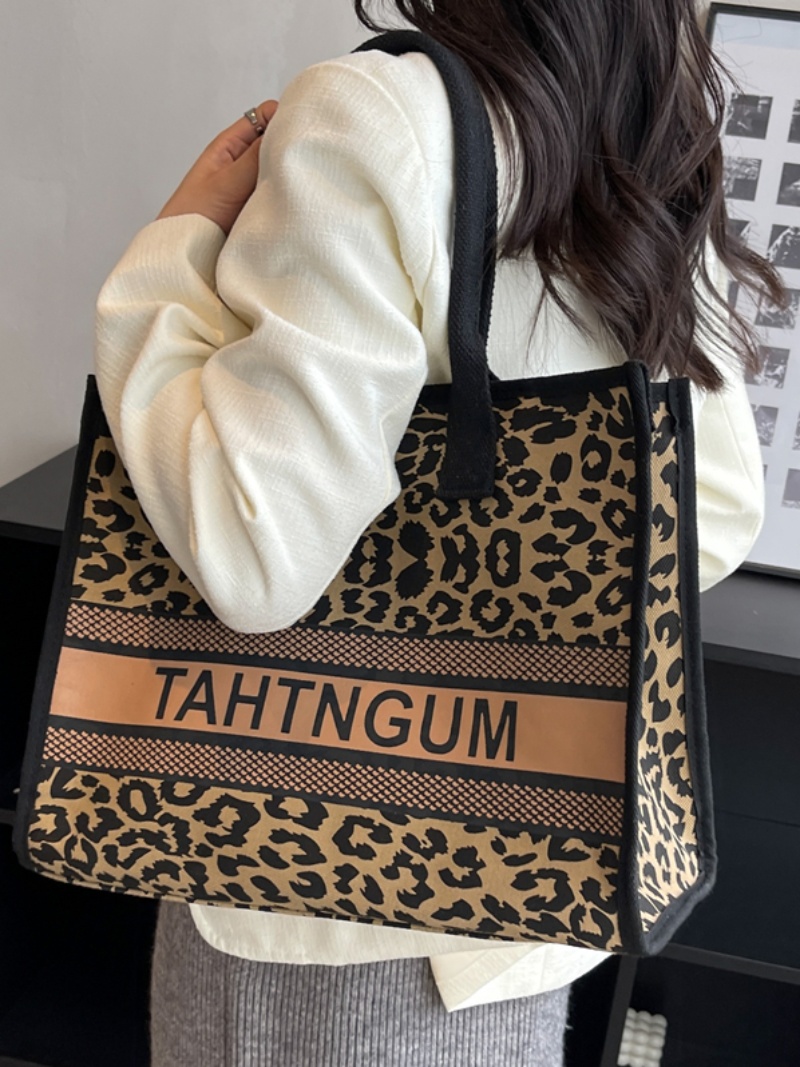 Large Capacity Leopard Print Canvas Tote Bag for Women - Stylish Shopping Bag for Spring/Summer Outings and Commuting Large Capacity Leopard Print Canvas Tote Bag for Women - Stylish Shopping Bag for Spring/Summer Outings and Commuting