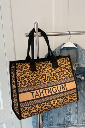Large Capacity Leopard Print Canvas Tote Bag for Women - Stylish Shopping Bag for Spring/Summer Outings and Commuting