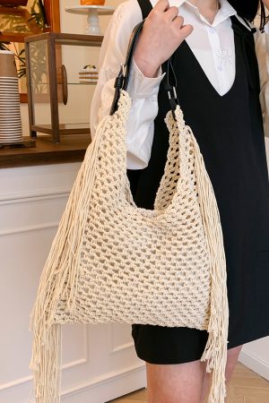 Large Capacity Minimalist Hollow Straw Tote Bag for Women - 2025 Spring Beach Vacation Essential