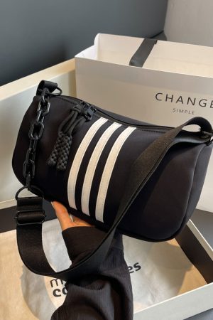 Large Capacity Minimalist Striped Shoulder Bag for Women - Versatile Casual Travel Underarm Bag, 2025 Trendy Fashion