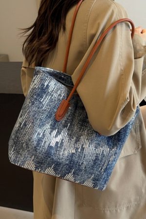 Large Capacity Sequin Denim Tote Bag for Women - Stylish Shoulder Bag for Spring 2025, Perfect for Commuting and Daily Use