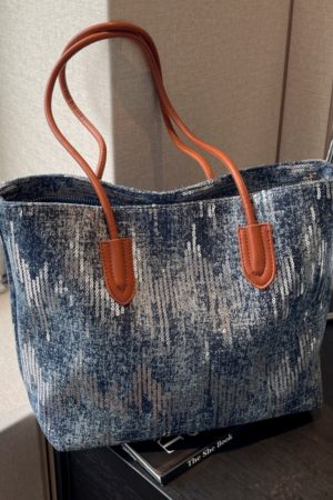 Large Capacity Sequin Denim Tote Bag for Women - Stylish Shoulder Bag for Spring 2025, Perfect for Commuting and Daily Use
