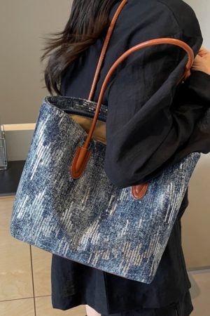 Large Capacity Sequin Denim Tote Bag for Women - Stylish Shoulder Bag for Spring 2025, Perfect for Commuting and Daily Use