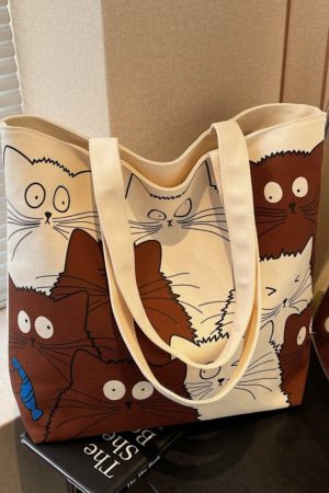 Large Capacity Spring Canvas Tote Bag for Women - Japanese Cartoon Design, Commuter & Student Shoulder Handbag 2025