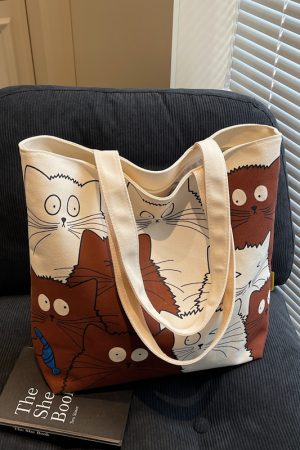 Large Capacity Spring Canvas Tote Bag for Women - Japanese Cartoon Design, Commuter & Student Shoulder Handbag 2025