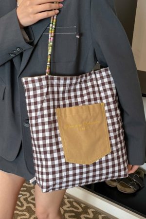Large Capacity Spring Plaid Canvas Tote Bag for Women - Double-Sided Commuting Shoulder Bag, Ideal Student Classroom Accessory