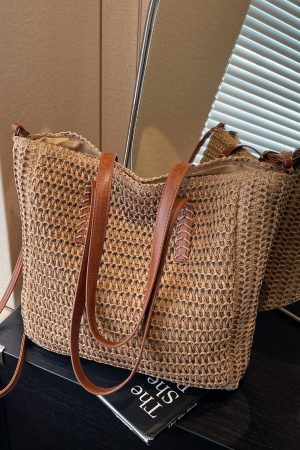 Large Capacity Straw Woven Tote Bag for Women - 2025 Commuter Shoulder Crossbody Bag for Beach and Vacation