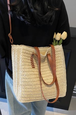 Large Capacity Straw Woven Tote Bag for Women - 2025 Commuter Shoulder Crossbody Bag for Beach and Vacation