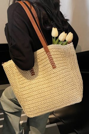 Large Capacity Straw Woven Tote Bag for Women - 2025 Commuter Shoulder Crossbody Bag for Beach and Vacation