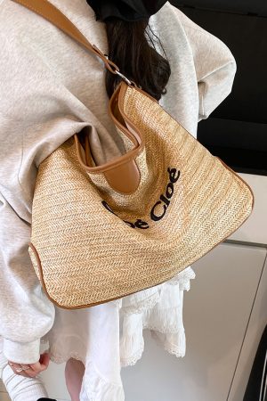 Large Capacity Straw Woven Tote Bag for Women - Summer 2025 Lazy Vacation Style, Simple Design, Eco-Friendly Fashion