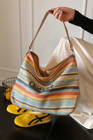 Large Capacity Straw Woven Tote Bag for Women - Summer 2025 Lazy Vacation Style, Simple Design, Eco-Friendly Fashion