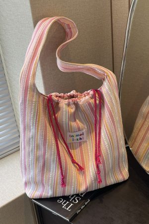 Large Capacity Striped Canvas Tote Bag for Women - Summer Single-Shoulder Underarm Bag, Versatile Commuting Style 2025