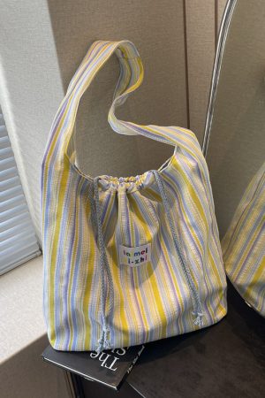 Large Capacity Striped Canvas Tote Bag for Women - Summer Single-Shoulder Underarm Bag, Versatile Commuting Style 2025