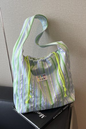 Large Capacity Striped Canvas Tote Bag for Women - Summer Single-Shoulder Underarm Bag, Versatile Commuting Style 2025