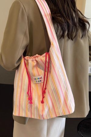 Large Capacity Striped Canvas Tote Bag for Women - Summer Single-Shoulder Underarm Bag, Versatile Commuting Style 2025