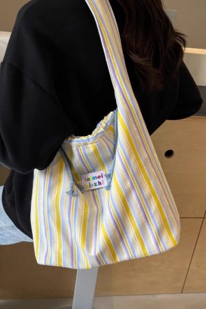 Large Capacity Striped Canvas Tote Bag for Women - Summer Single-Shoulder Underarm Bag, Versatile Commuting Style 2025