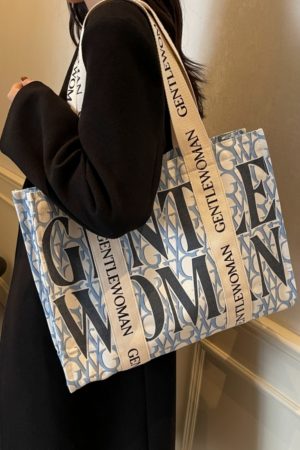 Large Capacity Women's Canvas Tote Bag - Stylish Letter Print Shoulder Bag for Shopping, Commuting, and Outings 2025