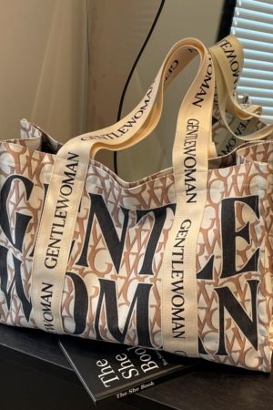 Large Capacity Women's Canvas Tote Bag - Stylish Letter Print Shoulder Bag for Shopping, Commuting, and Outings 2025
