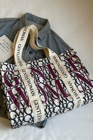 Large Capacity Women's Canvas Tote Bag - Stylish Letter Print Shoulder Bag for Shopping, Commuting, and Outings 2025