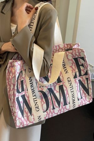 Large Capacity Women's Canvas Tote Bag - Stylish Letter Print Shoulder Bag for Shopping, Commuting, and Outings 2025