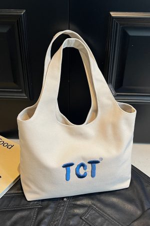 Large Capacity Women's Canvas Tote Bag 2025 - Embroidered Letter Design, Versatile Commuting Underarm Bag, Niche Style