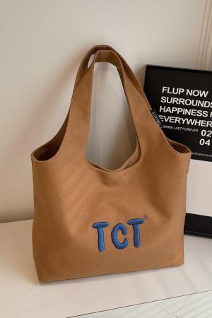 Large Capacity Women's Canvas Tote Bag 2025 - Embroidered Letter Design, Versatile Commuting Underarm Bag, Niche Style