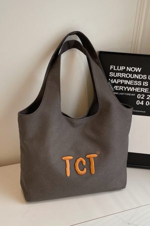 Large Capacity Women's Canvas Tote Bag 2025 - Embroidered Letter Design, Versatile Commuting Underarm Bag, Niche Style