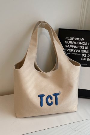 Large Capacity Women's Canvas Tote Bag 2025 - Embroidered Letter Design, Versatile Commuting Underarm Bag, Niche Style