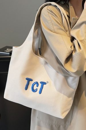 Large Capacity Women's Canvas Tote Bag 2025 - Embroidered Letter Design, Versatile Commuting Underarm Bag, Niche Style