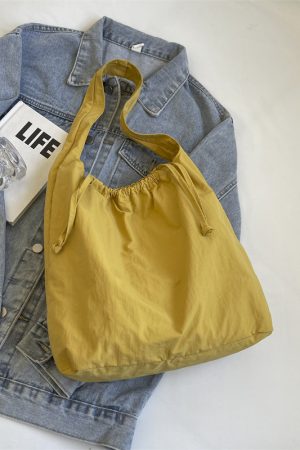 Large Capacity Women's Drawstring Cloth Shoulder Bag - 2025 Summer Fashion Tote for Commuting and Everyday Use