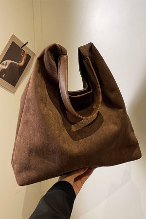 Large Capacity Women's Suede Tote Handbag - Vintage Style 2025 Summer Shoulder Bag for Class and Commuting