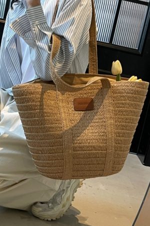 Large Capacity Woven Bucket Bag for Women - Versatile Straw Tote for Beach Vacations & Commuting, 2025 Fashion Essential