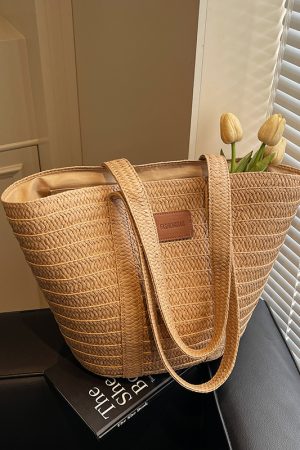 Large Capacity Woven Bucket Bag for Women - Versatile Straw Tote for Beach Vacations & Commuting, 2025 Fashion Essential