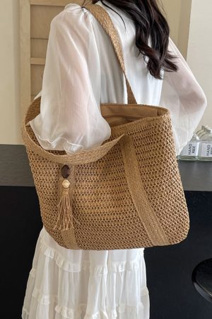 Large Capacity Woven Straw Beach Bag for Women - Autumn 2025 Shoulder Tote Handbag, Perfect for Vacations and Everyday Use