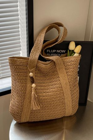 Large Capacity Woven Straw Beach Bag for Women - Autumn 2025 Shoulder Tote Handbag, Perfect for Vacations and Everyday Use